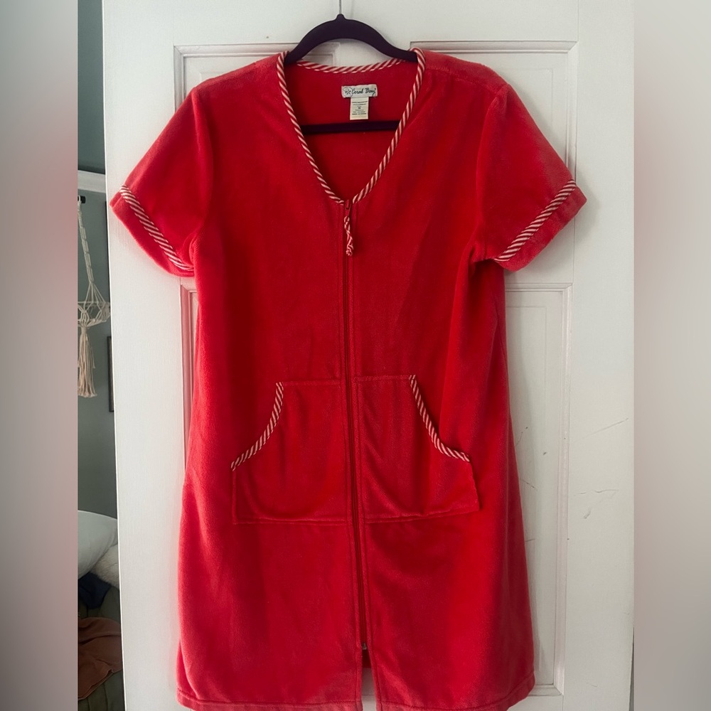 Coral Bay Bright Coral Zip-Up Swim Coverup